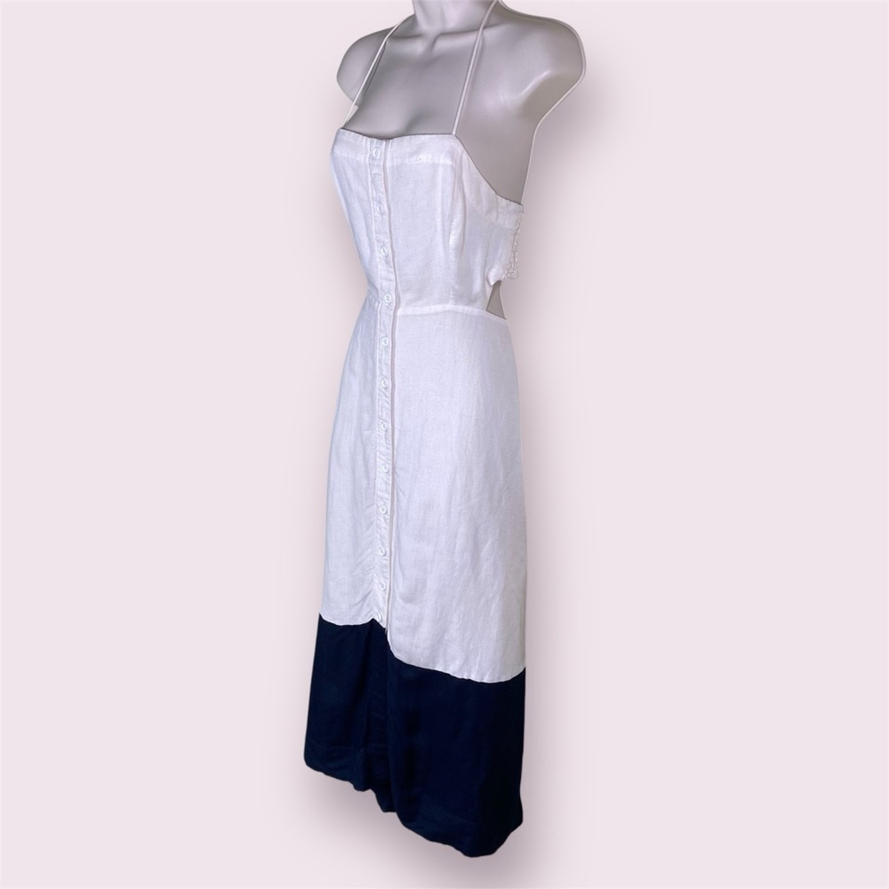Maeve Anthropologie Colorblocked Two-Tone Cream Black Linen Midi Dress Size S - Picture 4 of 15